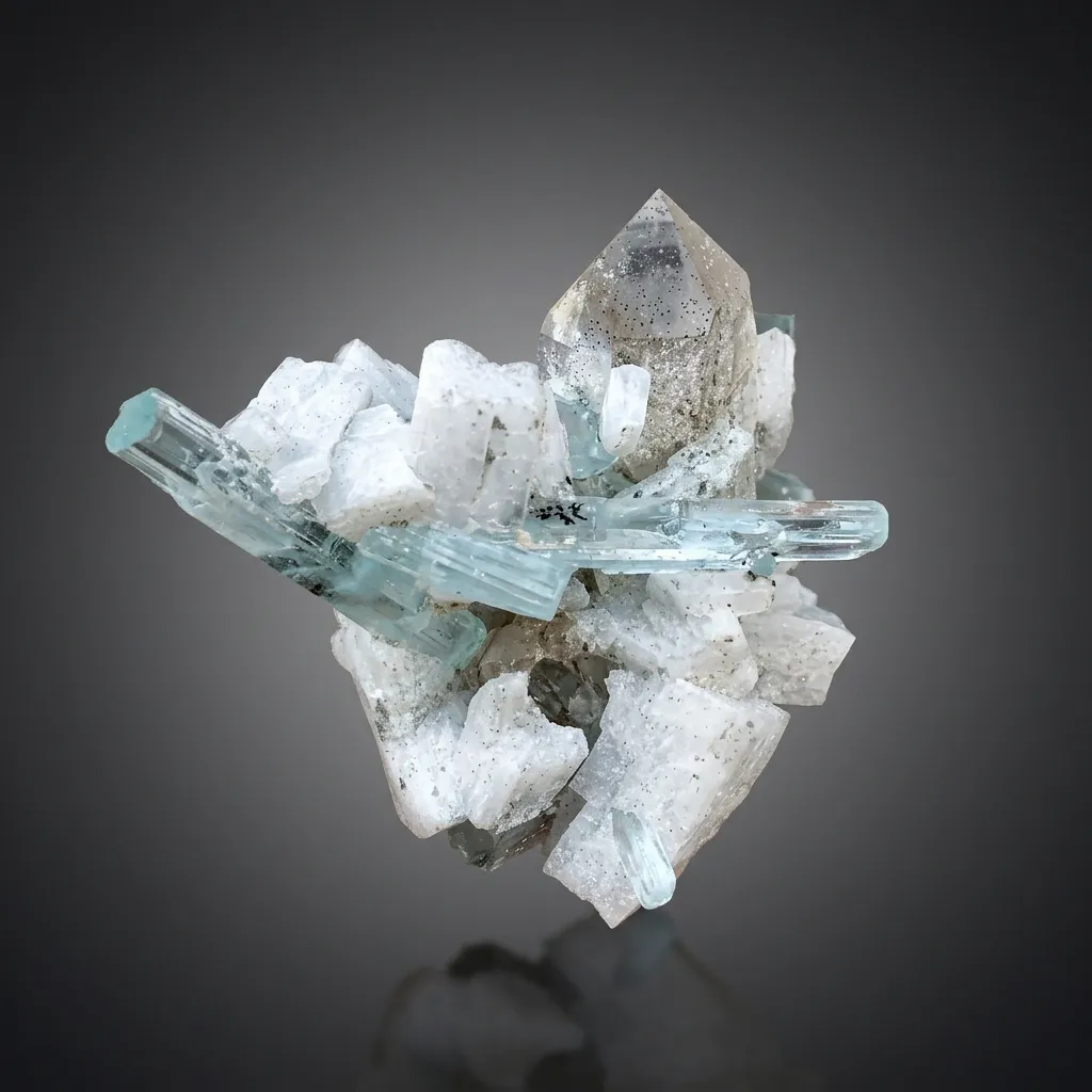 Aquamarine with Hematite Quartz and Feldspar from Shigar valley Pakistan image
