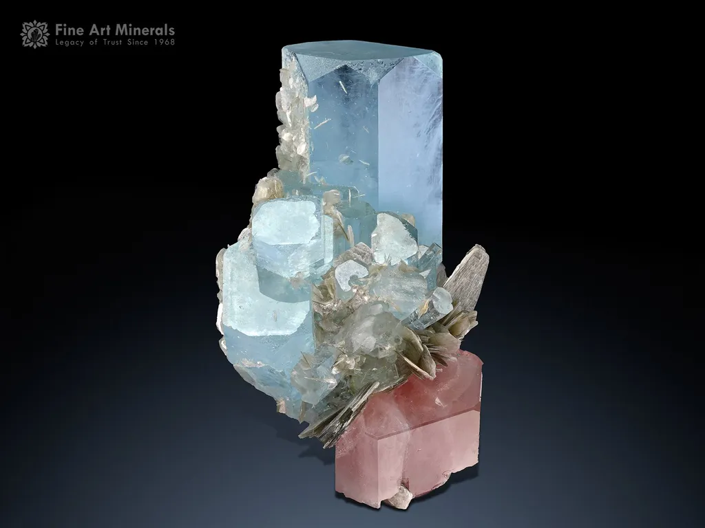 Aquamarine with Pink Apatite and Muscovite from Pakistan image