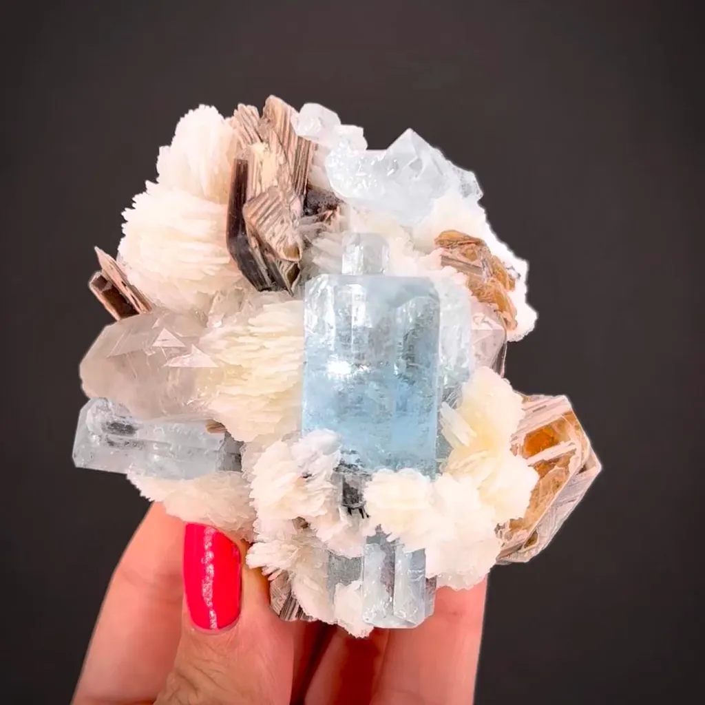 Aquamarine with Quartz, Muscovite, and Cleavelandite image