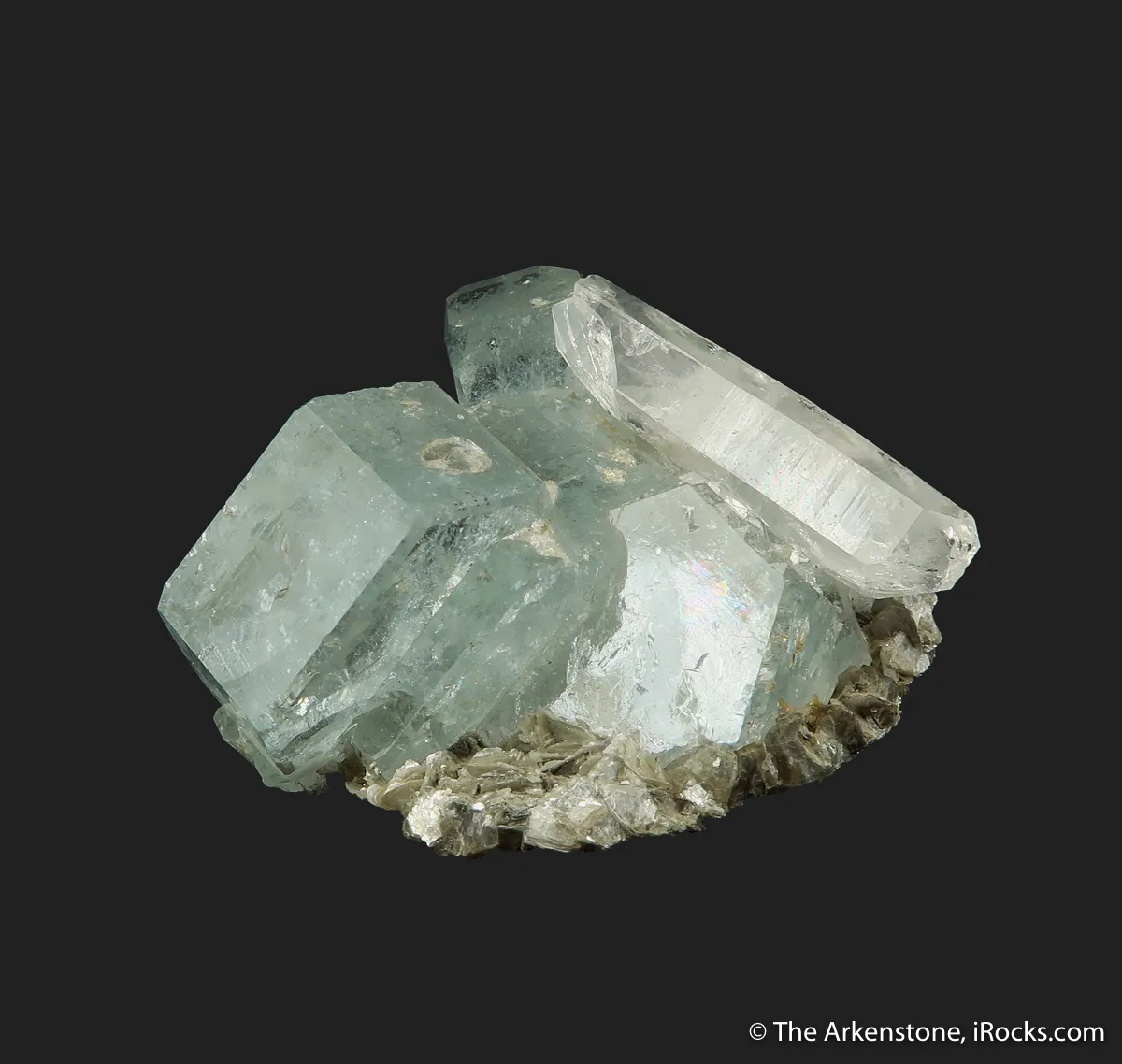 Aquamarine with Quartz, on Muscovite - image 4
