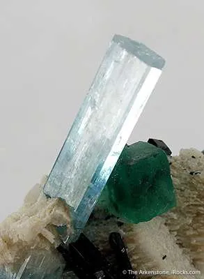 Aquamarine With Schorl and Fluorite on Feldspar - image 2