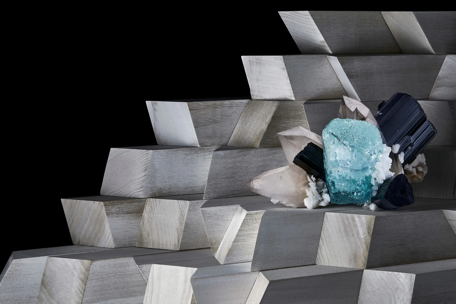 Aquamarine with Schorl and Quartz - image 2