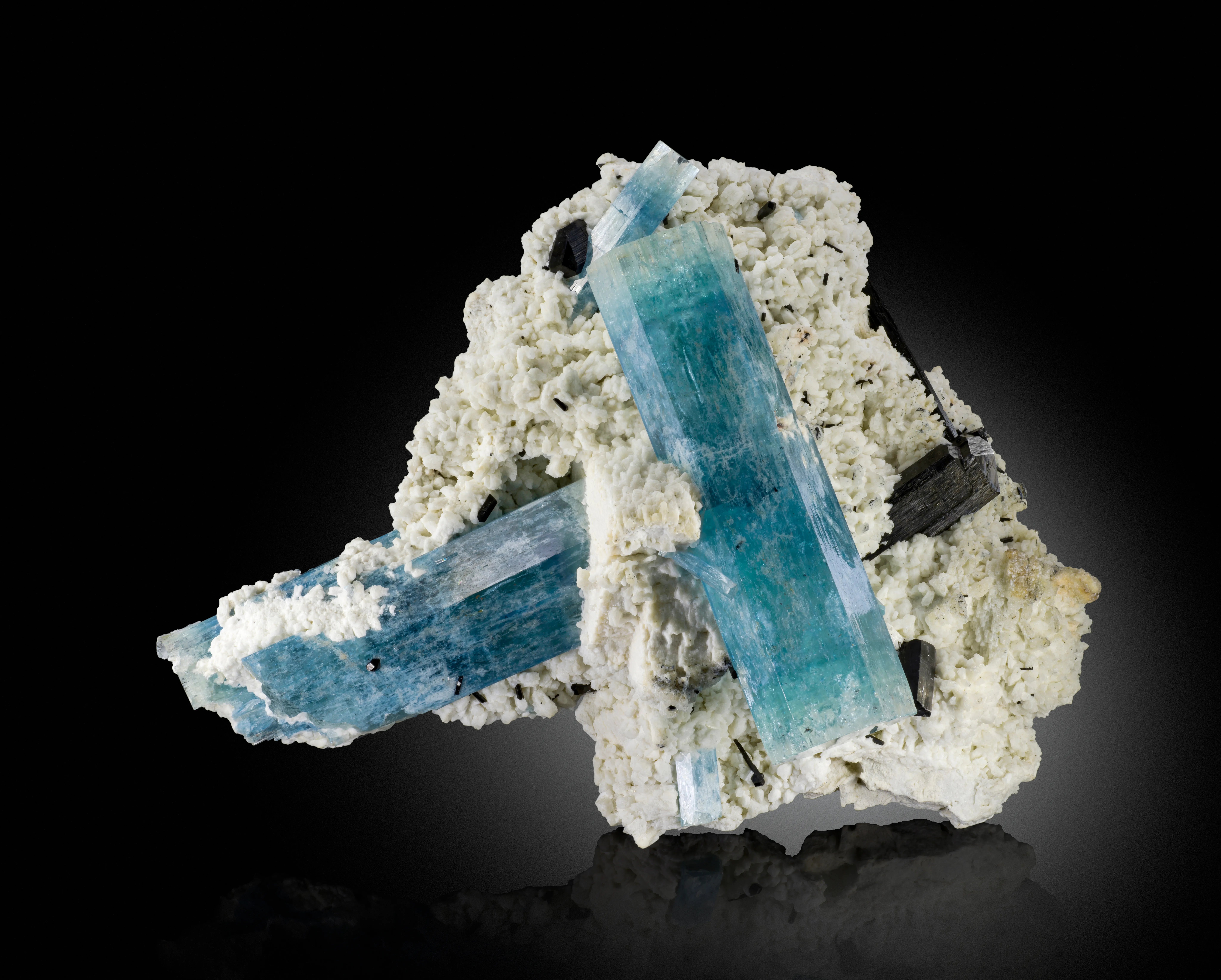 Aquamarine with Schorl on Feldspar - image 1