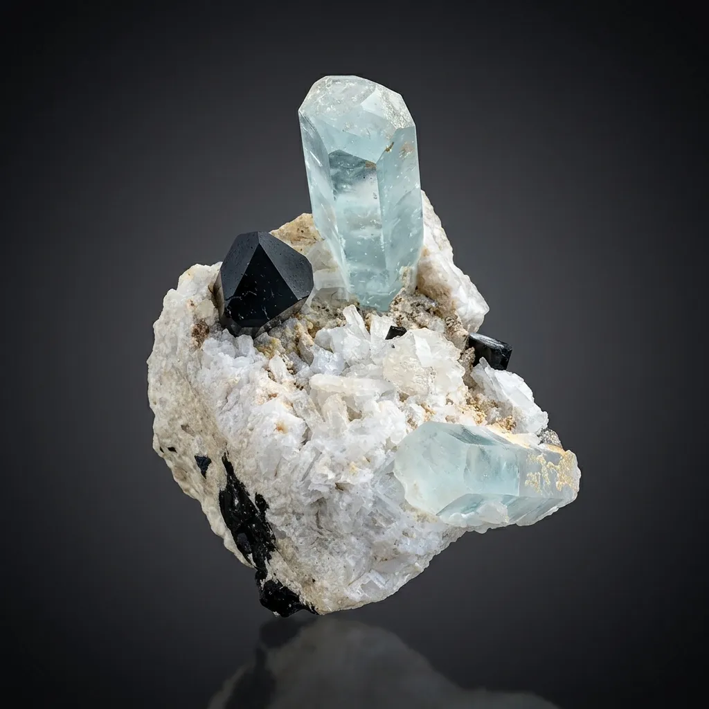 Aquamarine with Schorl on Matrix  from Pakistan image