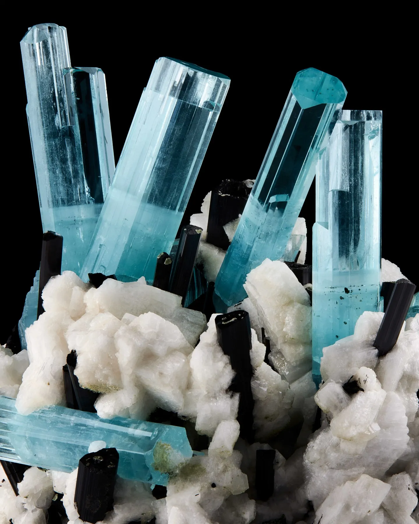 Aquamarine with Schorl on Orthoclase - image 2