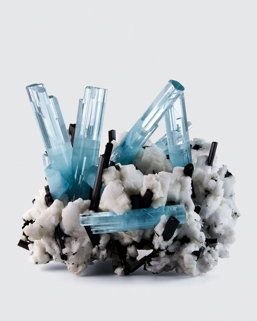 Aquamarine with Schorl on Orthoclase image