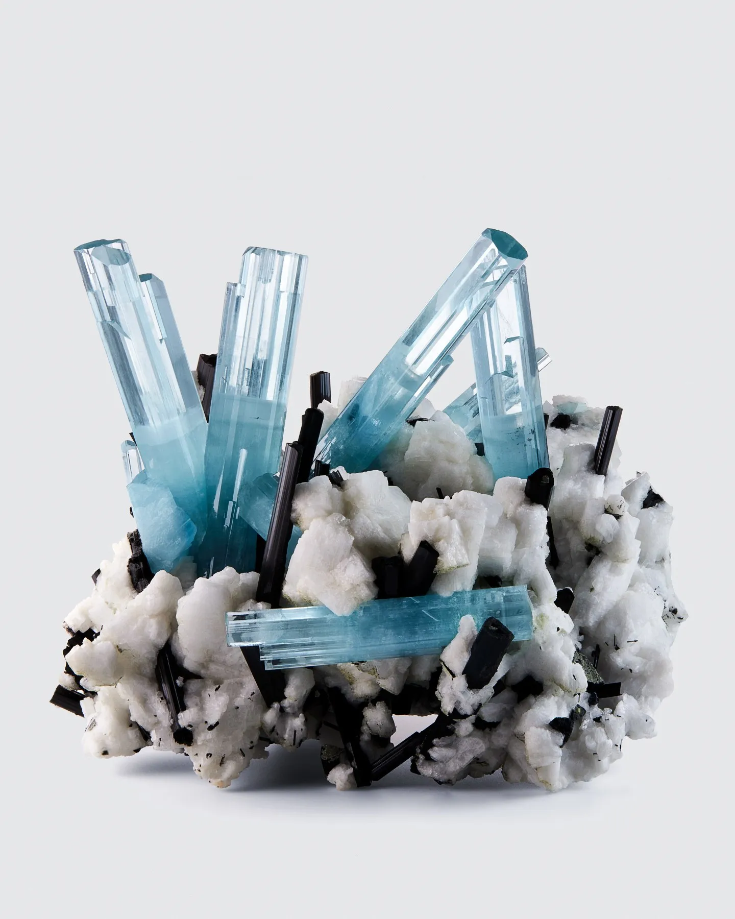 Aquamarine with Schorl on Orthoclase - image 1