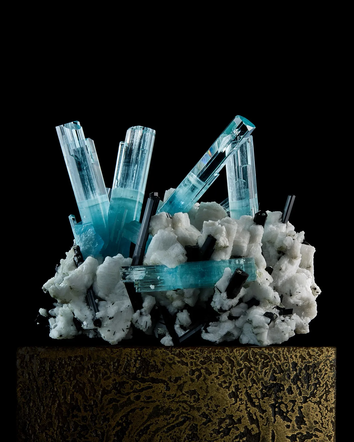 Aquamarine with Schorl on Orthoclase - image 3