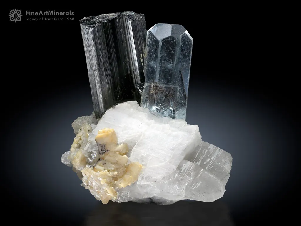 Aquamarine with Schorl, Quartz, Calcite and Feldspar from Skardu Pakistan image