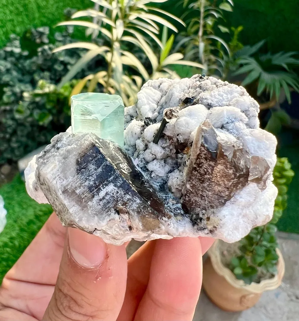 Aquamarine with Smoky Quartz and Albite from Afghanistan image
