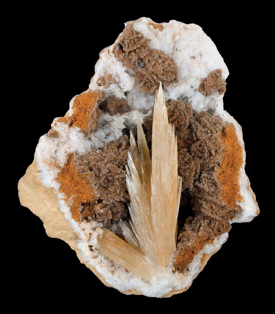 Aragonite crystals, Iron-rich Dolomite, Quartz - image 1