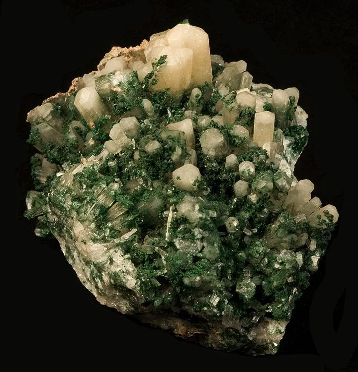 Aragonite (Var: Plumboan Aragonite), Malachite image