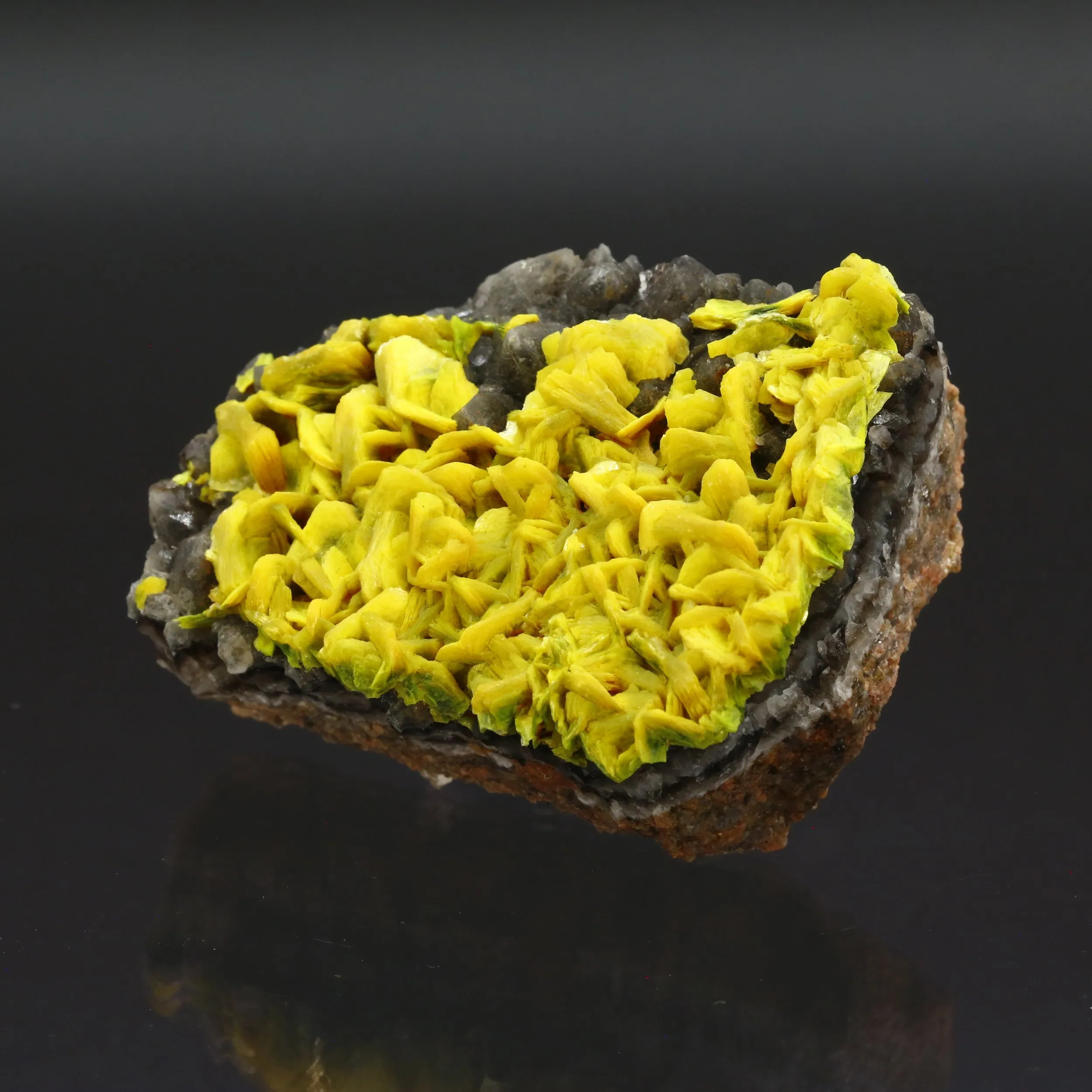 Autunite on Quartz on Granite - image 3
