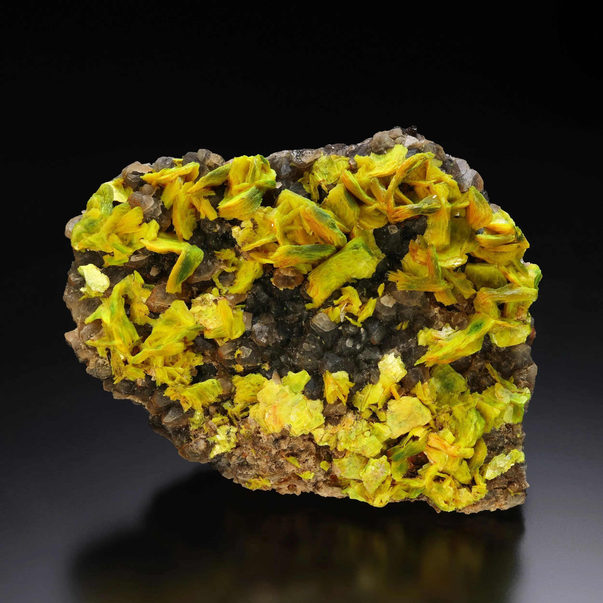 Autunite on Quartz on Granite - image 1