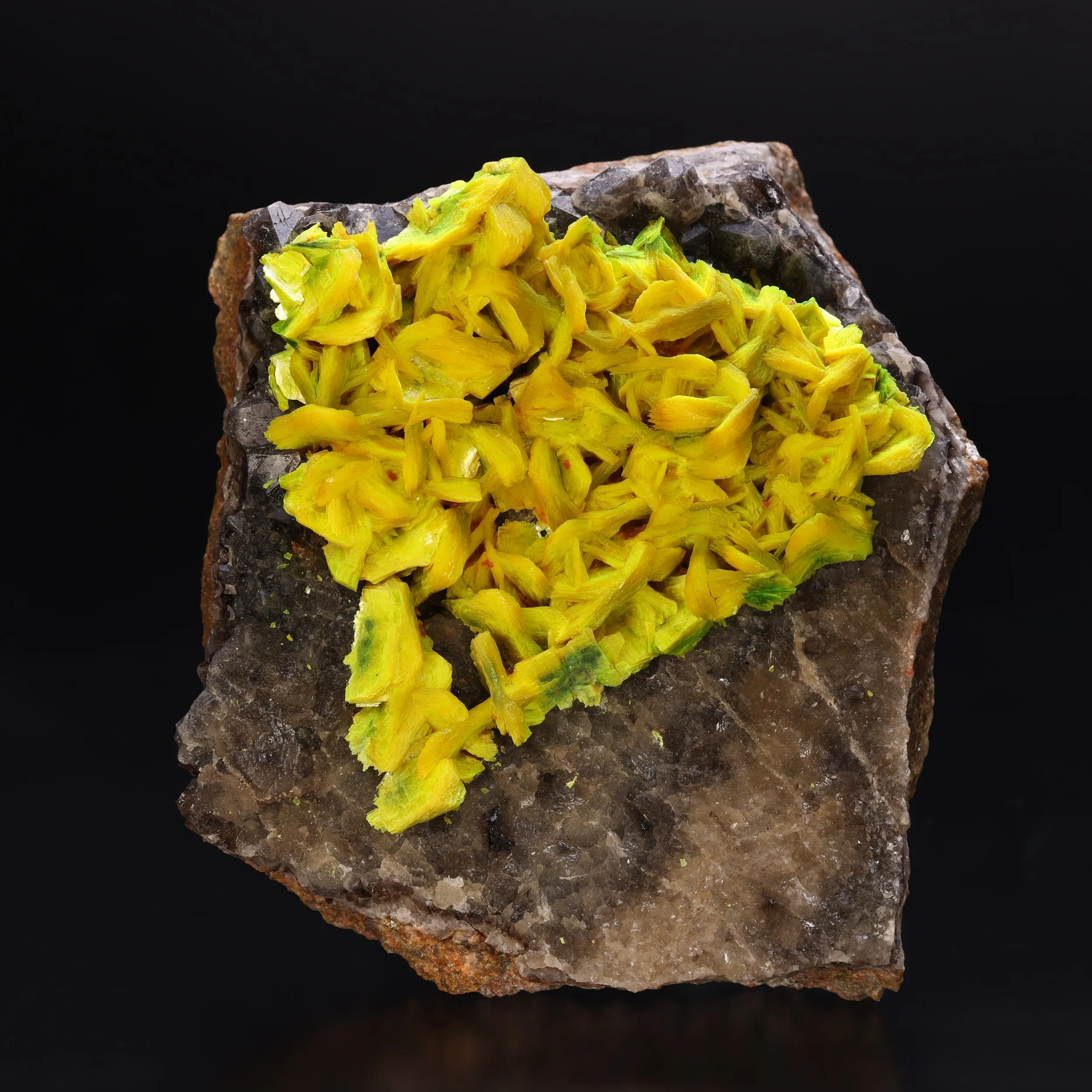 Autunite on Quartz on Granite - image 1