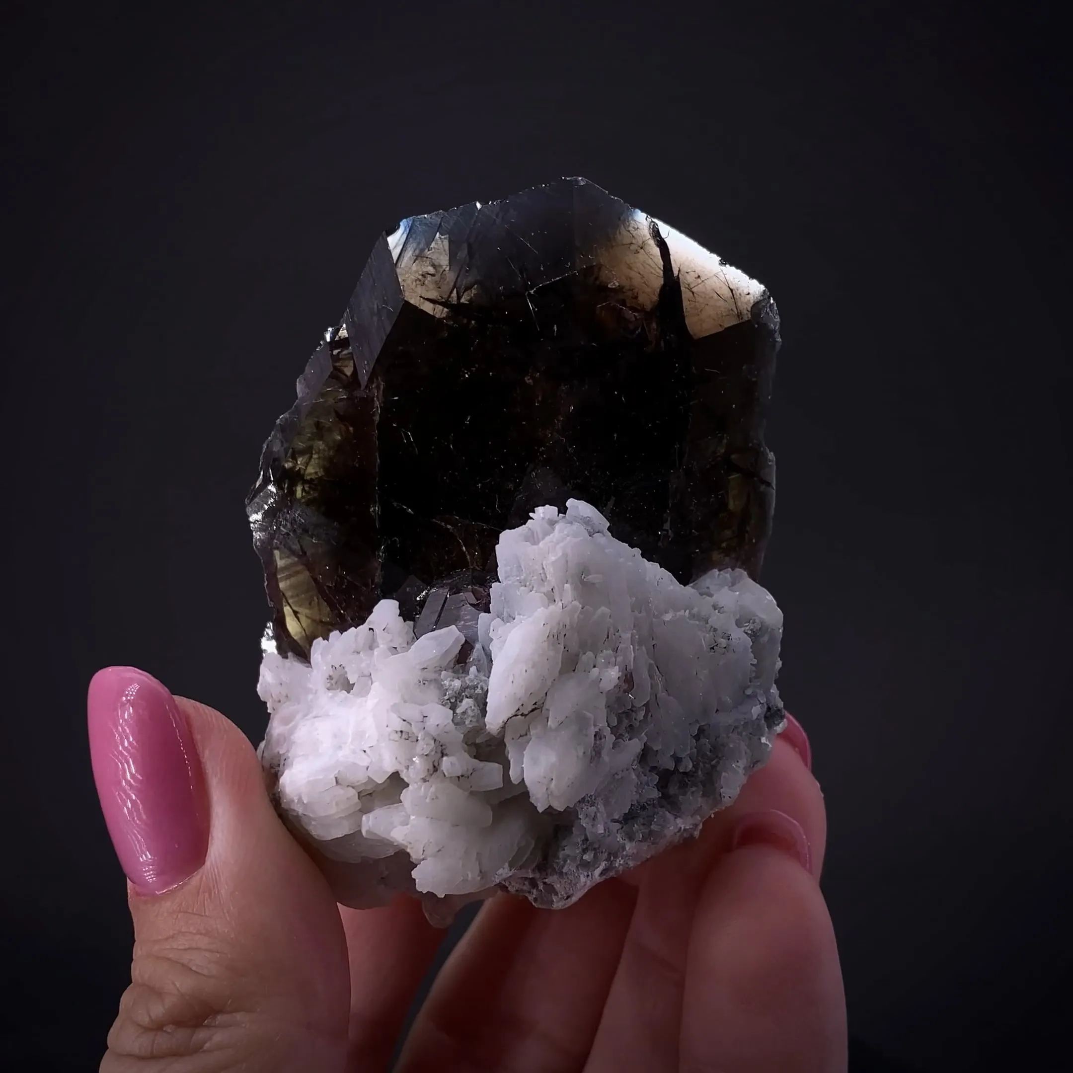 Axinite (Ferroaxinite) on Adularia - image 2