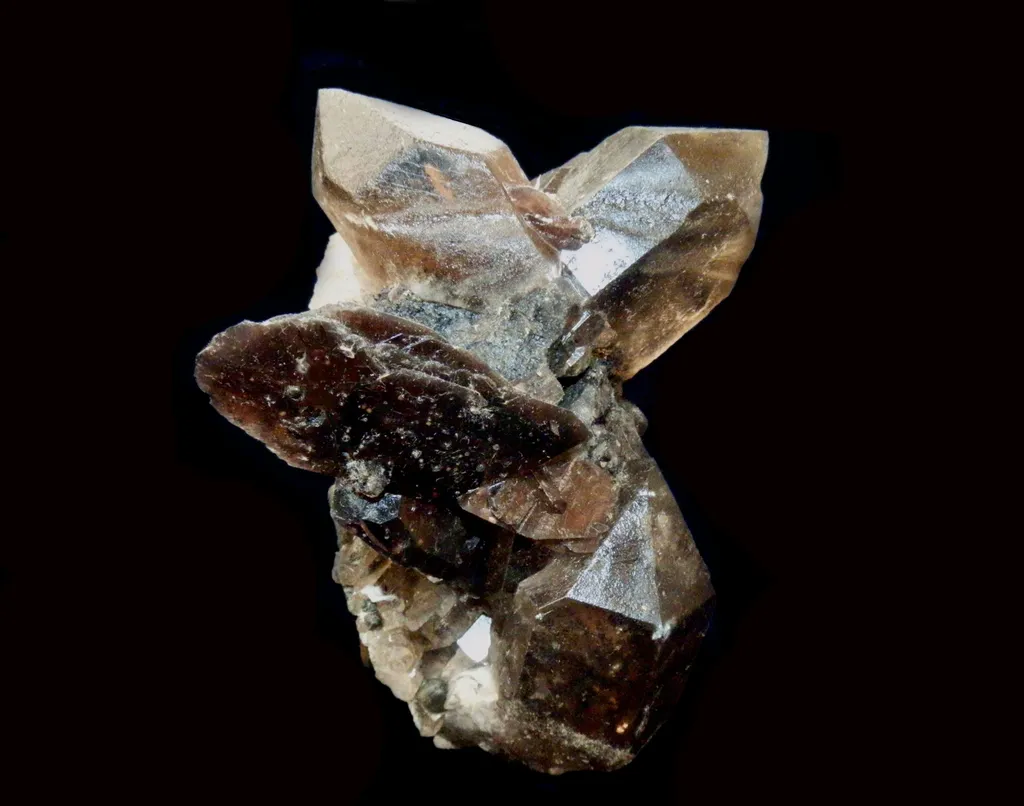 Axinite / quartz fumé, Puiva, Russie image