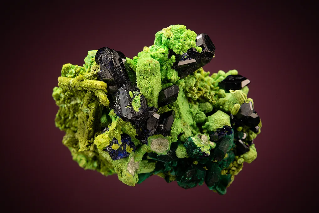 Azurite and Malachite after Azurite with Bayldonite coating Mimetite image