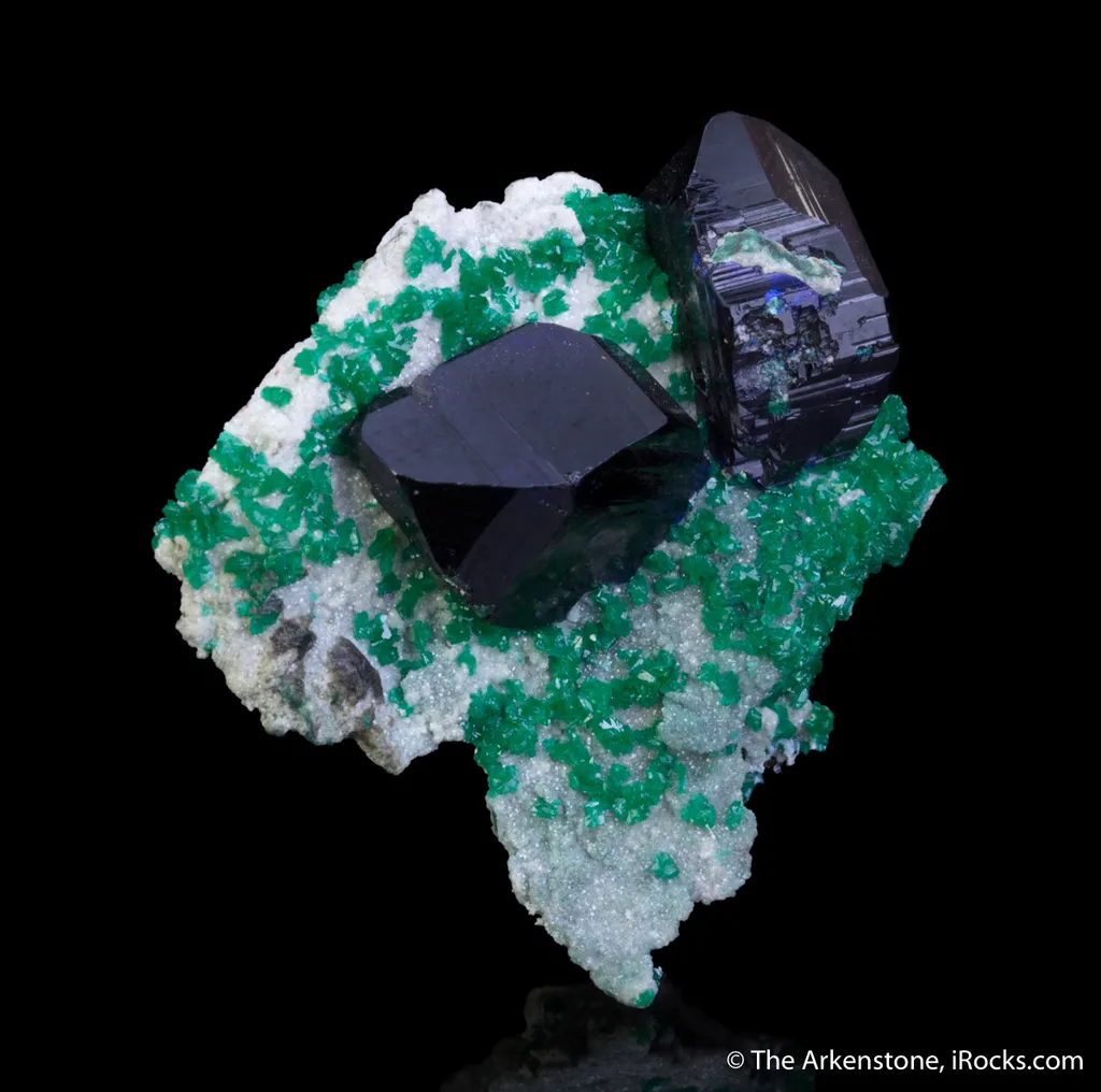 Azurite and Tsumebite (TL), on Smithsonite (illustrated) - image 2