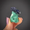 Azurite (doubly terminated) on Malachite - image 2