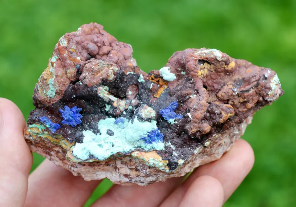 Azurite Hematite Malachite 252 grams - Le Moulinal Mine, Rayssac, Castres, Tarn, Occitanie, France image