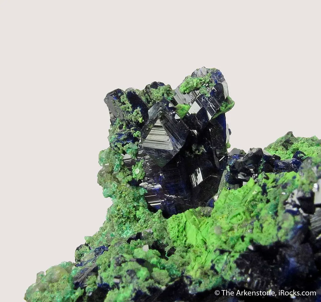 Azurite on Arsentsumebite (TL) image