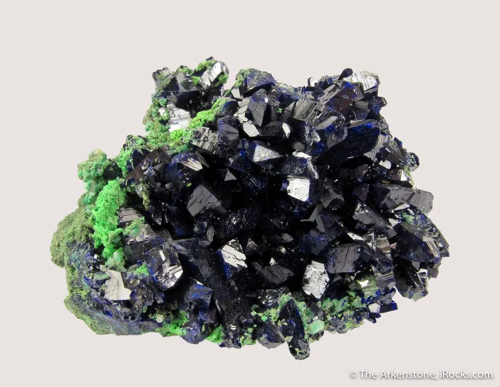 Azurite on Arsentsumebite (TL) - image 3