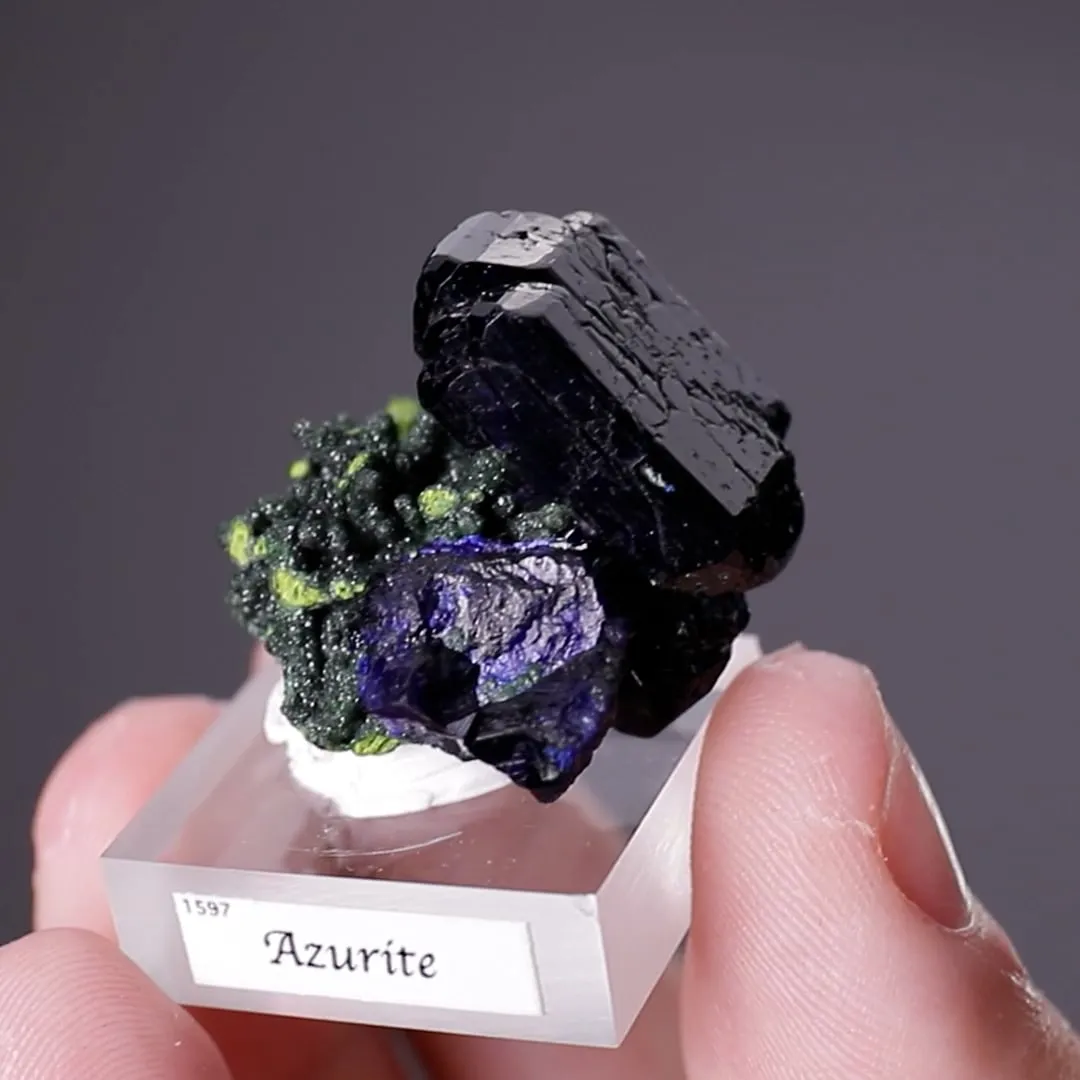 Azurite on Bayldonite - image 2