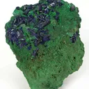 Azurite on Bayldonite - image 1