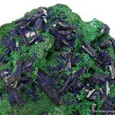 Azurite on Bayldonite - image 2