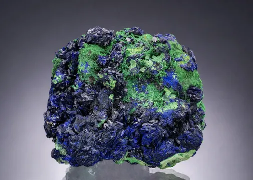 Azurite on Bayldonite with Bayldonite ps. after Mimetite