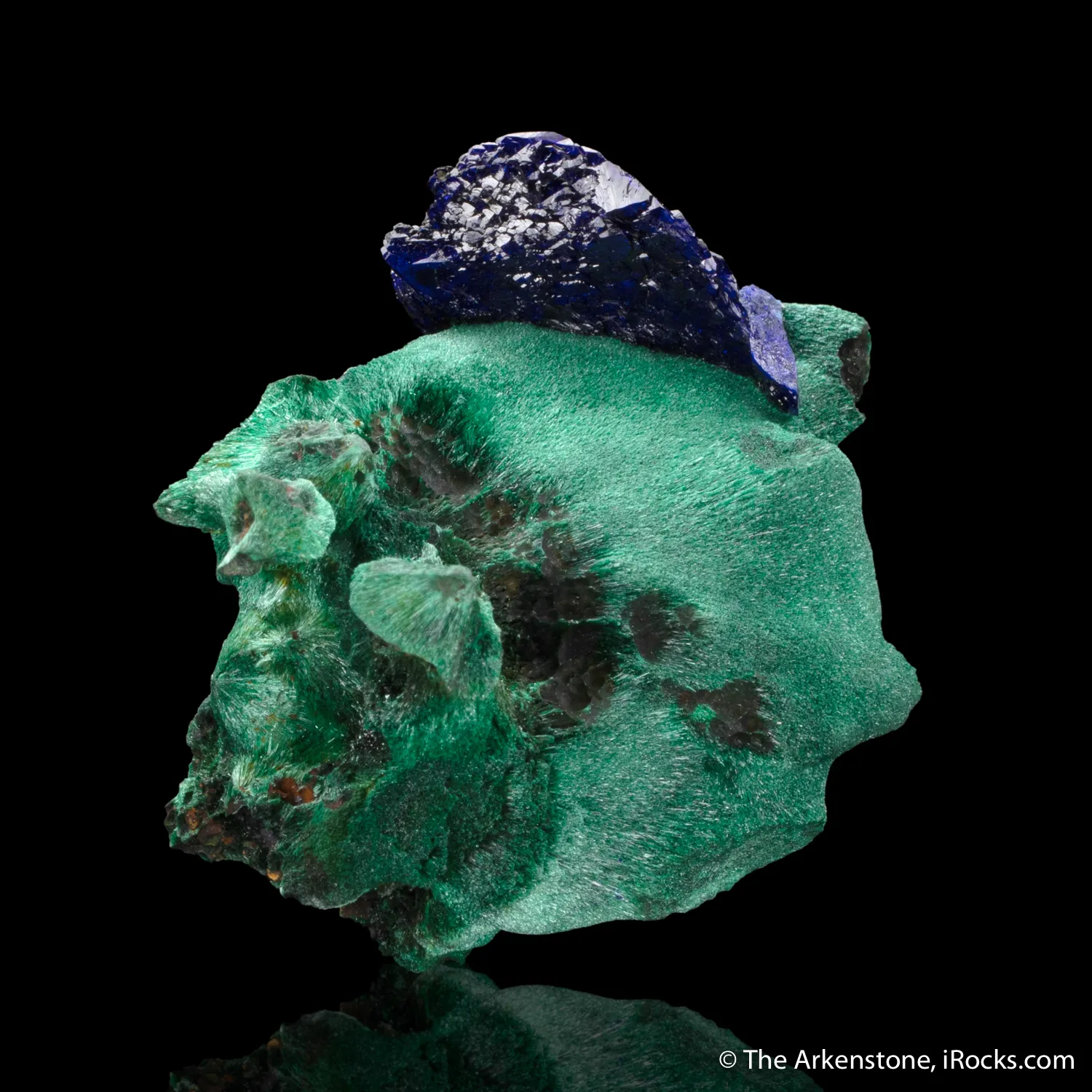 Azurite on chatoyant Malachite - image 1