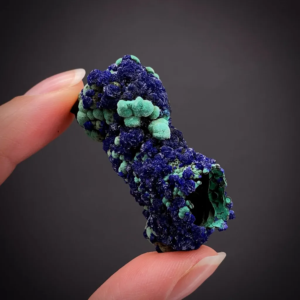 Azurite on Malachite hollow stalactite image