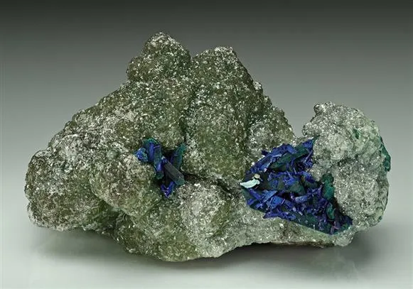 Azurite on Malachite ps. after Tennantite on CUPRIAN Smithsonite image