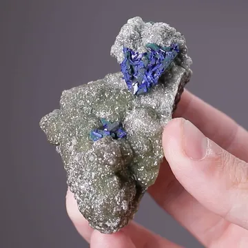 Azurite on Malachite ps. after Tennantite on CUPRIAN Smithsonite