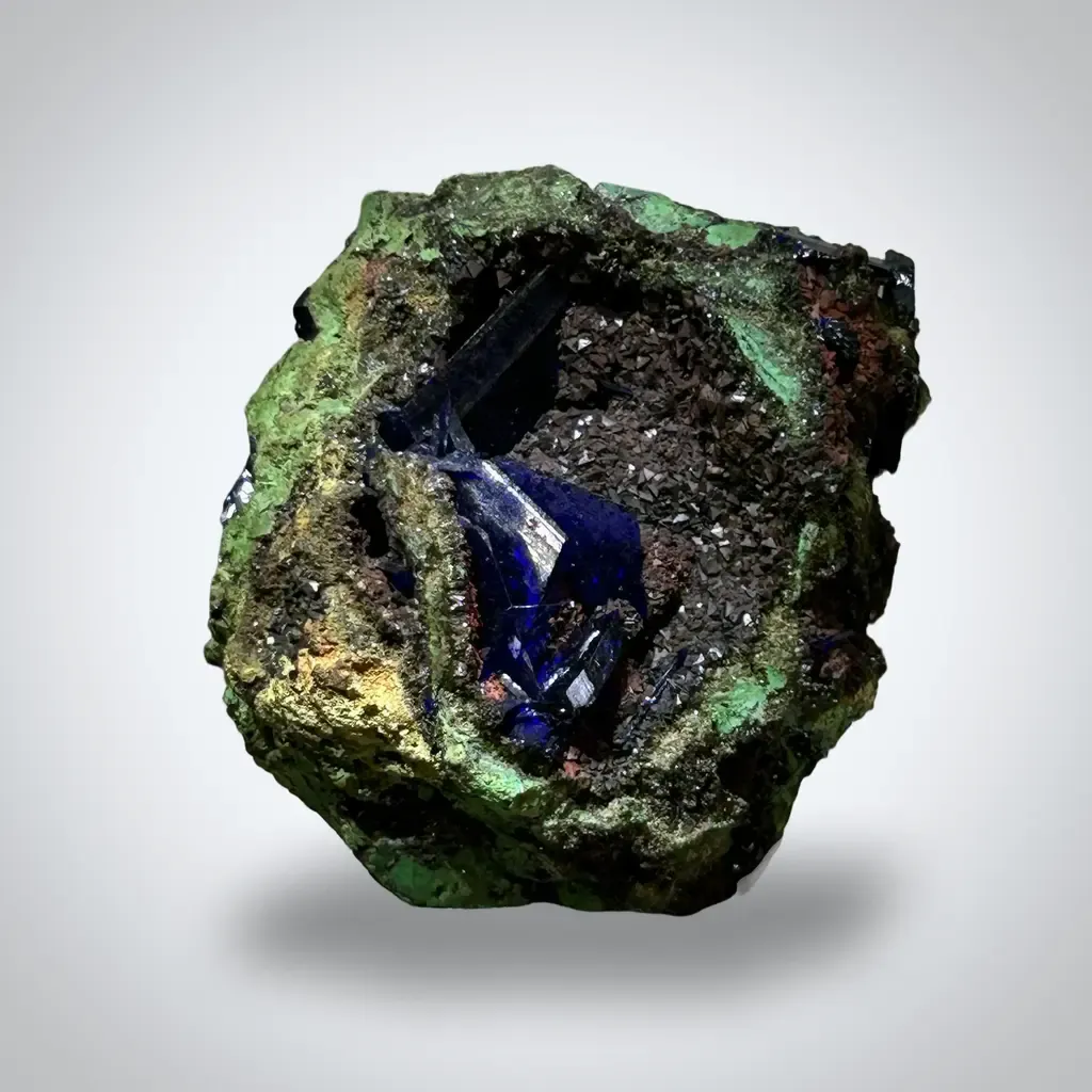 Azurite on Olivenite w/Bayldonite  from Namibia, Oshikoto Region, Tsumeb image