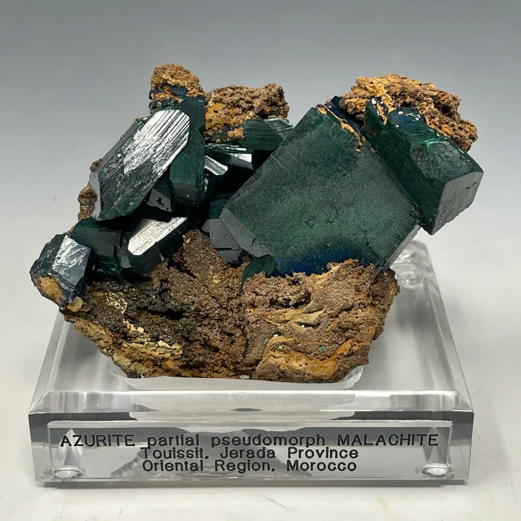 Azurite partial pseudomorph to Malachite image