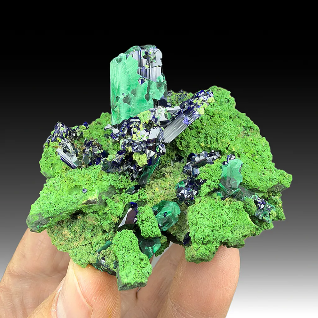 Azurite with Bayldonite after Mimetite and Malachite image