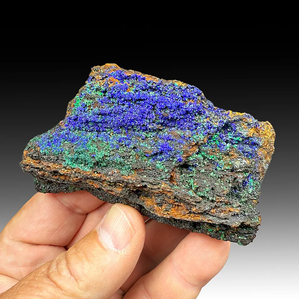 Azurite with Conichalcite, Agardite image