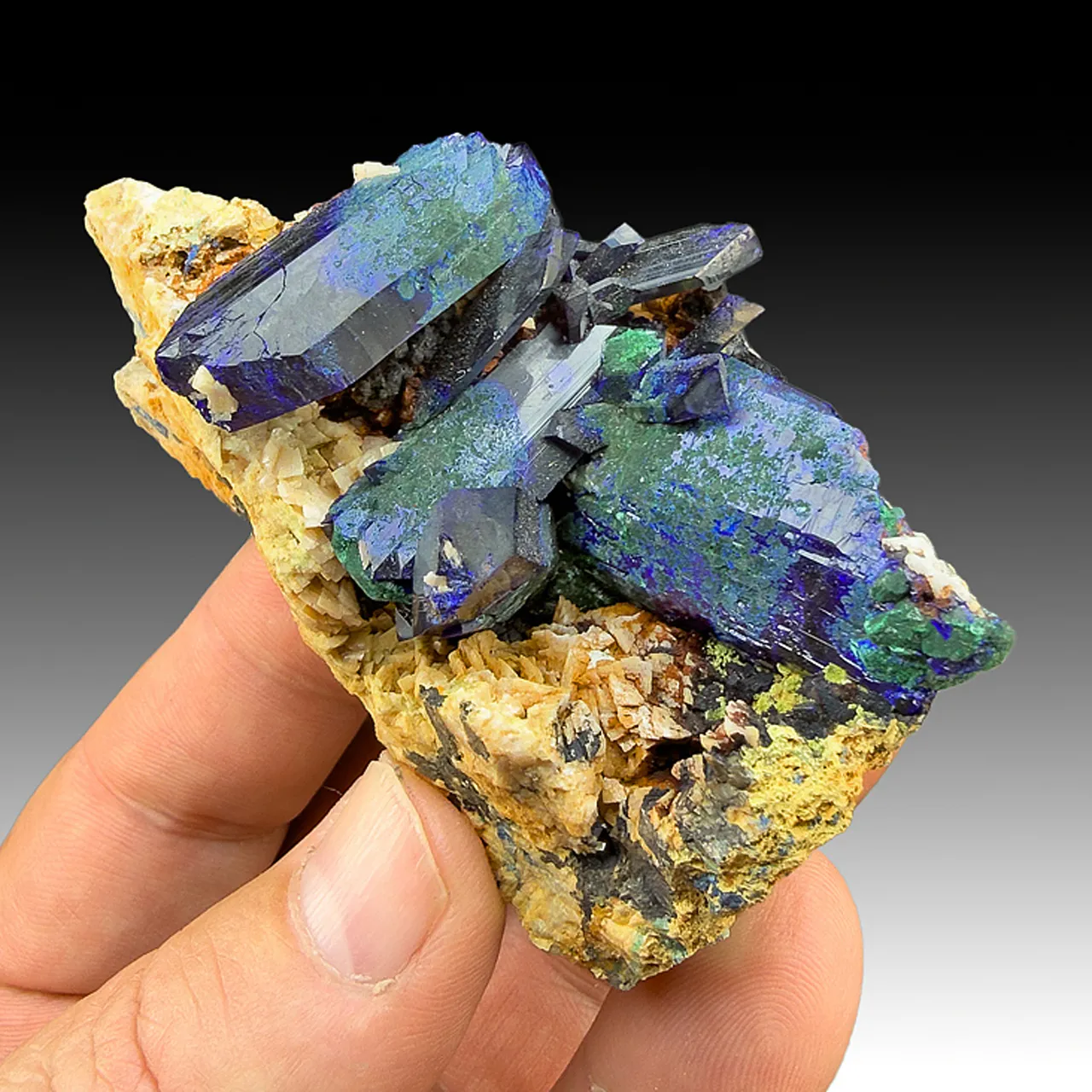Azurite with Malachite after Azurite, Dolomite - image 1
