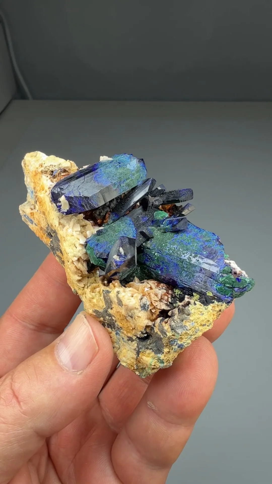 Azurite with Malachite after Azurite, Dolomite - image 2