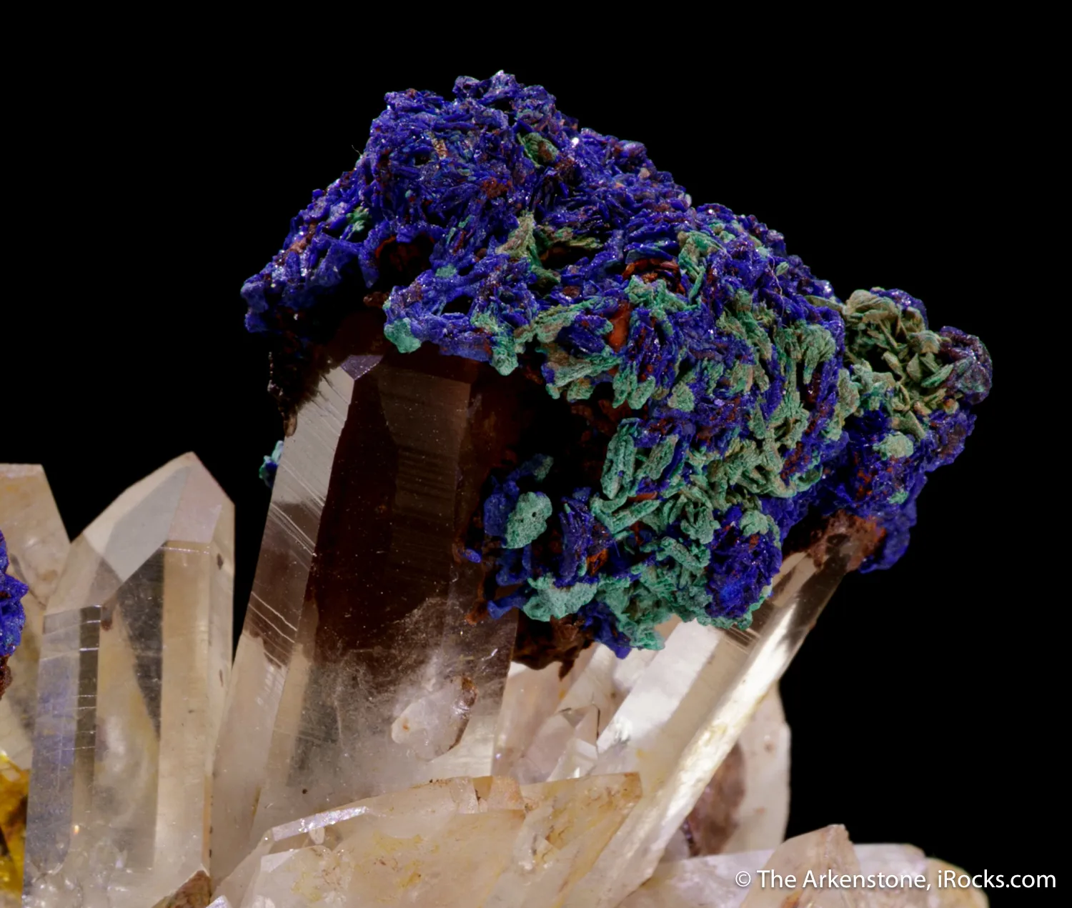 Azurite, with Malachite and Goethite, on Quartz - image 8