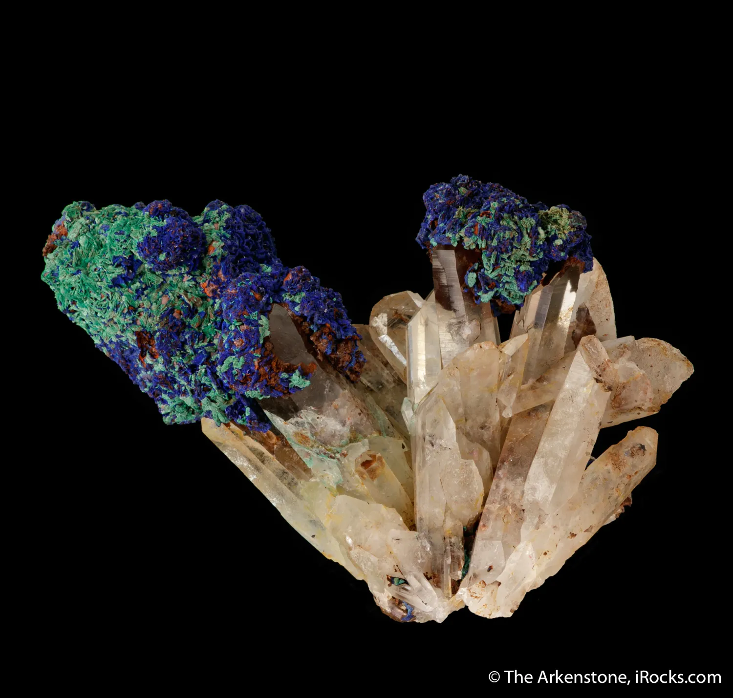 Azurite, with Malachite and Goethite, on Quartz - image 4