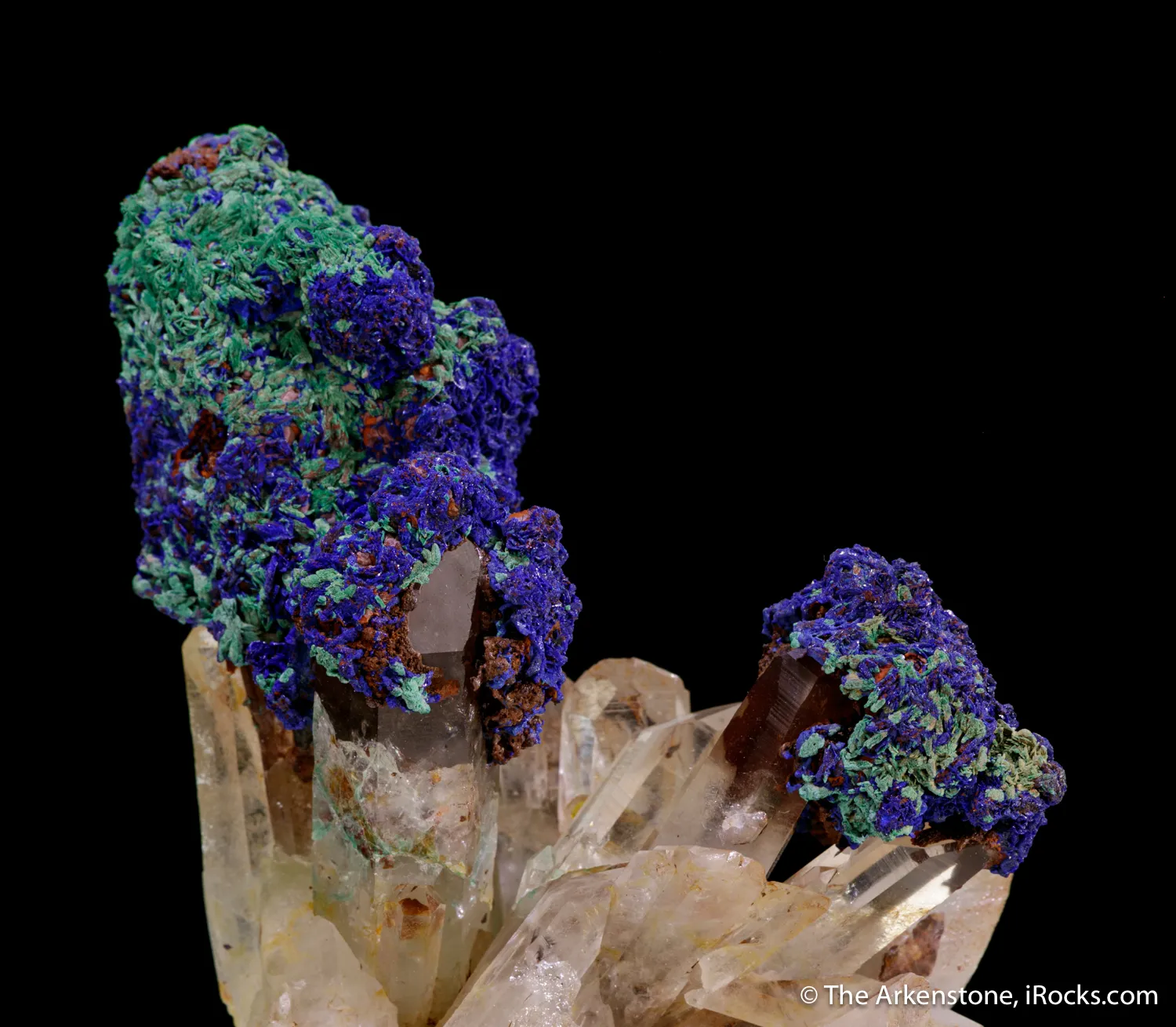 Azurite, with Malachite and Goethite, on Quartz - image 7