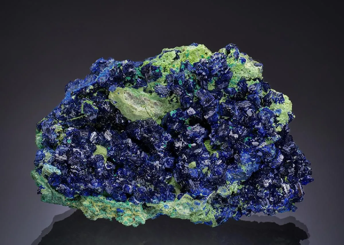 Azurite with Malachite on Bayldonite - image 1