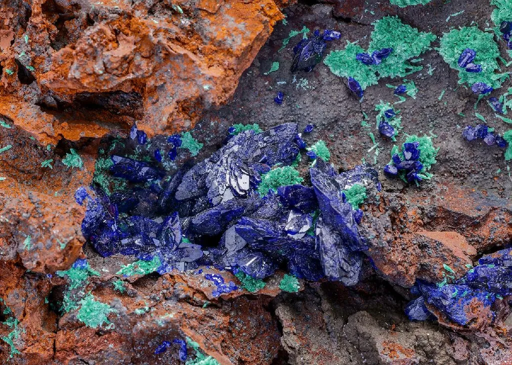 Azurite with Malachite on LIMONITE image