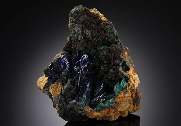Azurite with Malachite on LIMONITE - image 1