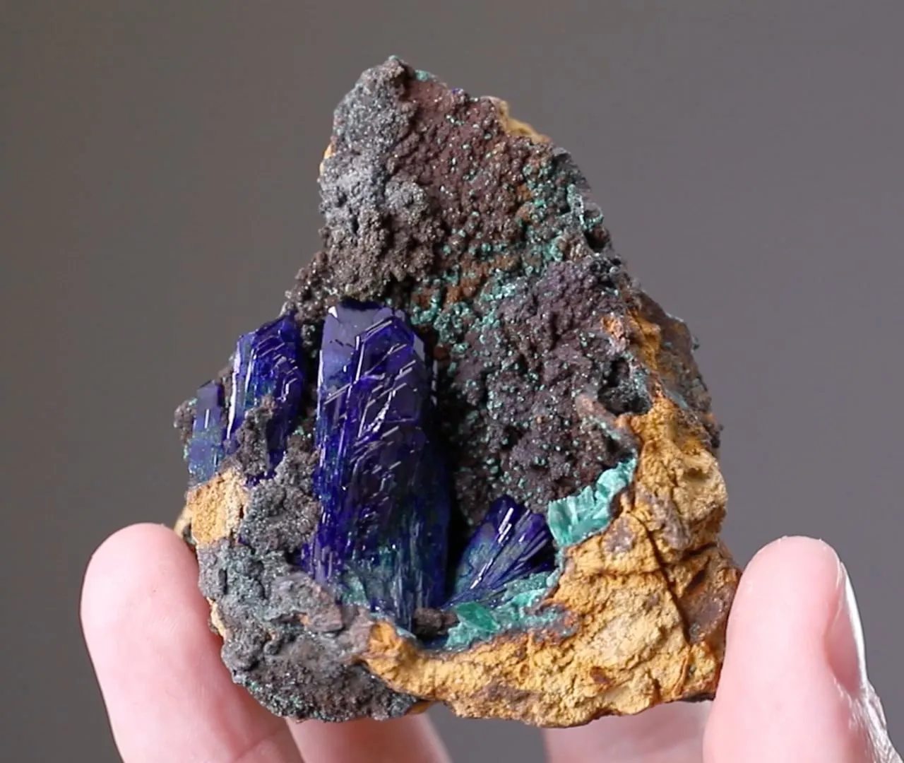Azurite with Malachite on LIMONITE - image 2