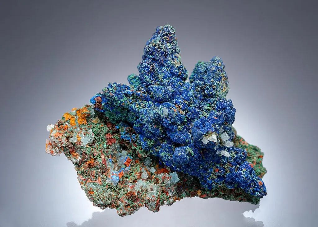 AZURITE with OLIVENITE CALCITE and MALACHITE