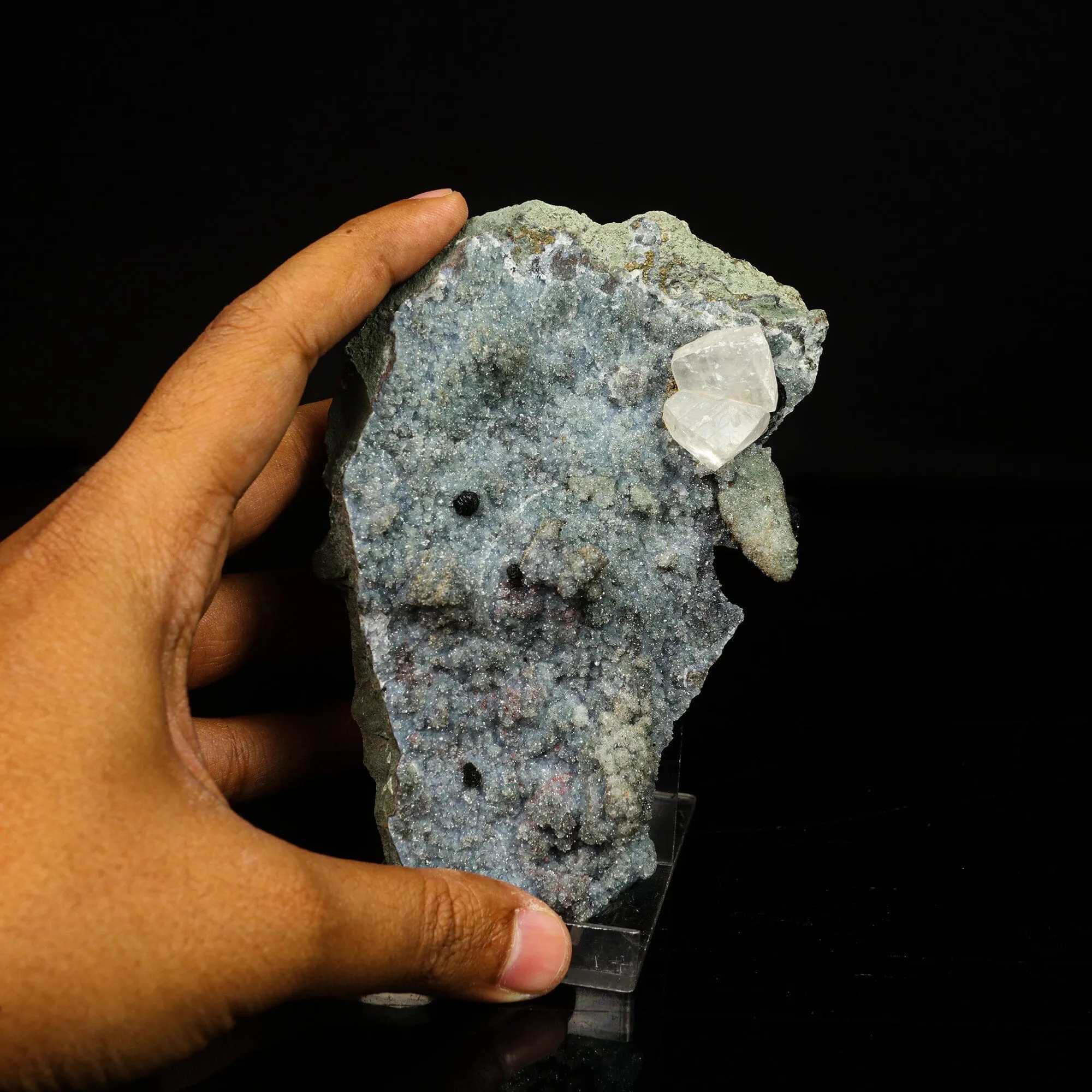 Babingtonite with Apophyllite & Chalcedony Natural Mineral Specimen - image 4